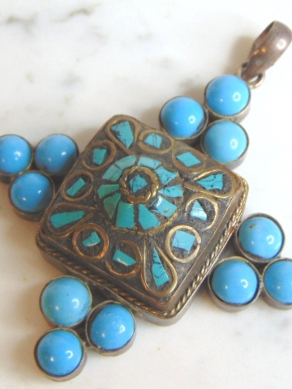 Womens Vintage Estate Sterling Silver Turquoise Southwestern Pendant 35.8g E659
